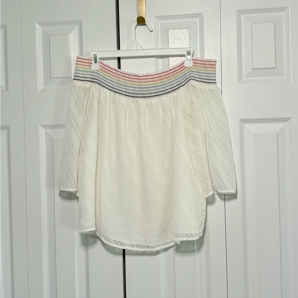 Off-Shoulder White Blouse with Striped Detail